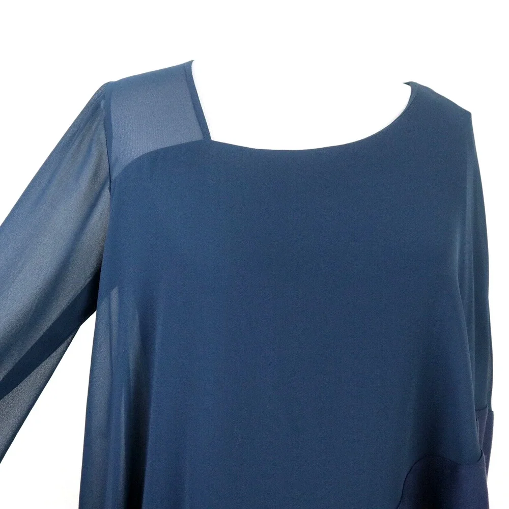 Soft Surroundings Size S Adler Asymmetrical Tunic Satin Mesh Navy Blue